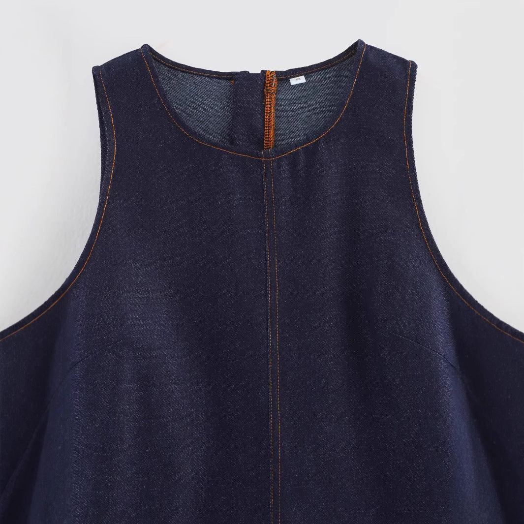 Robe gilet femme - Jean, col rond, sans manches, style unique - Coupe ample, look décontracté chic - Denim brut, finitions soignées | ATELIER GARDE