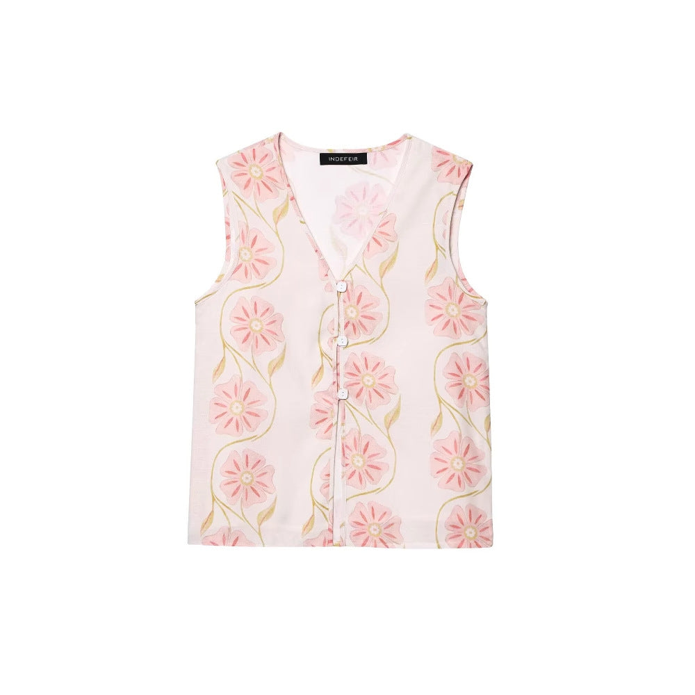 Robe gilet femme - Lin imprimé, sans manches, longue - Style estival, coupe ample unique - Lin et coton, détails précieux | ATELIER GARDE