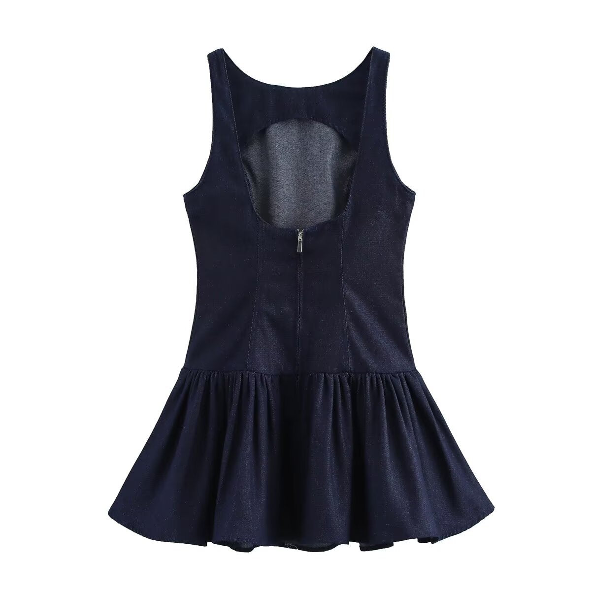 Robe gilet femme - Jean, col rond, sans manches plissée - Coupe courte, style estival unique - Denim léger, finitions soignées | ATELIER GARDE