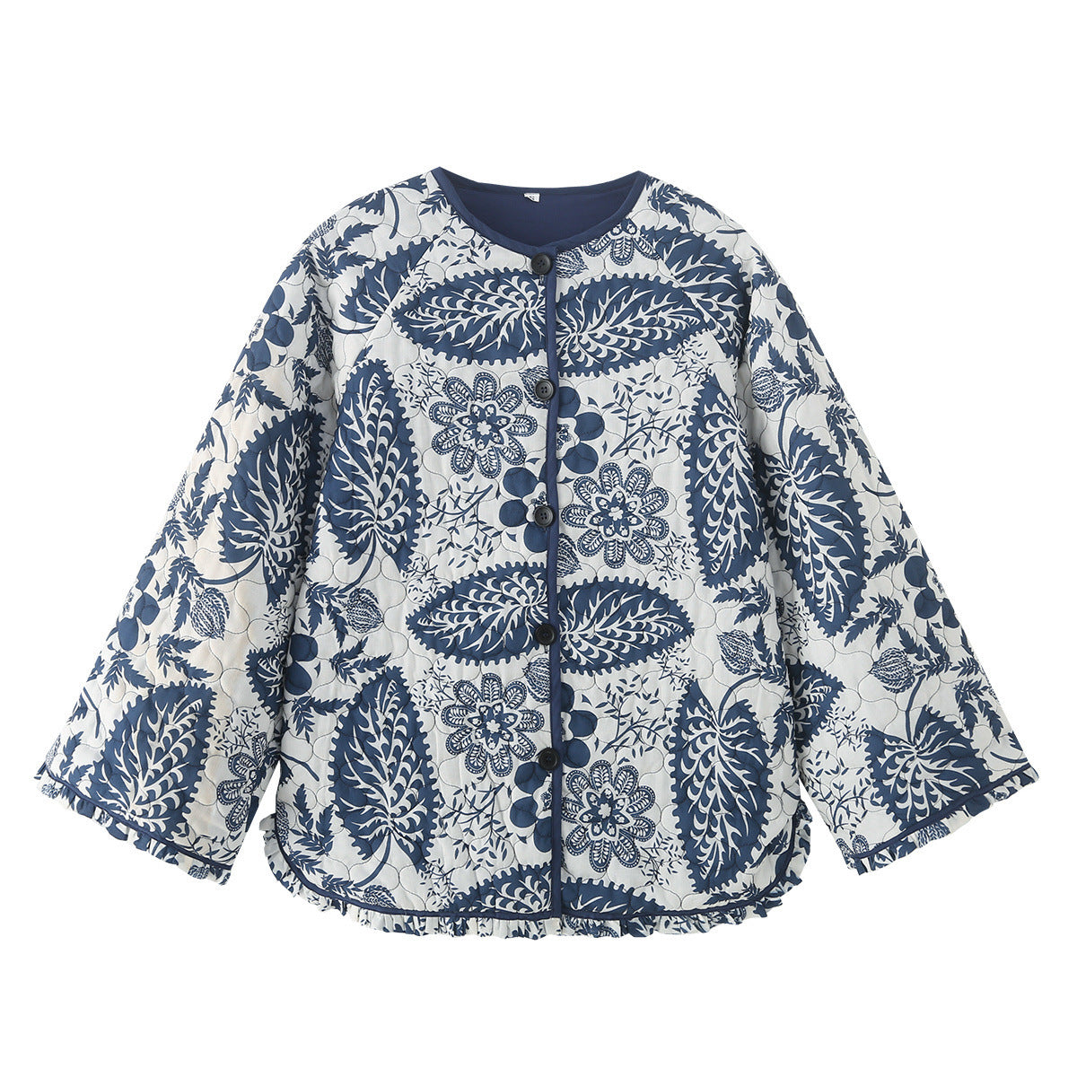 Veste matelassée femme - Volants imprimés délicats - Coupe féminine, détails romantiques - Pure soie imprimée, matelassage fin | ATELIER GARDE