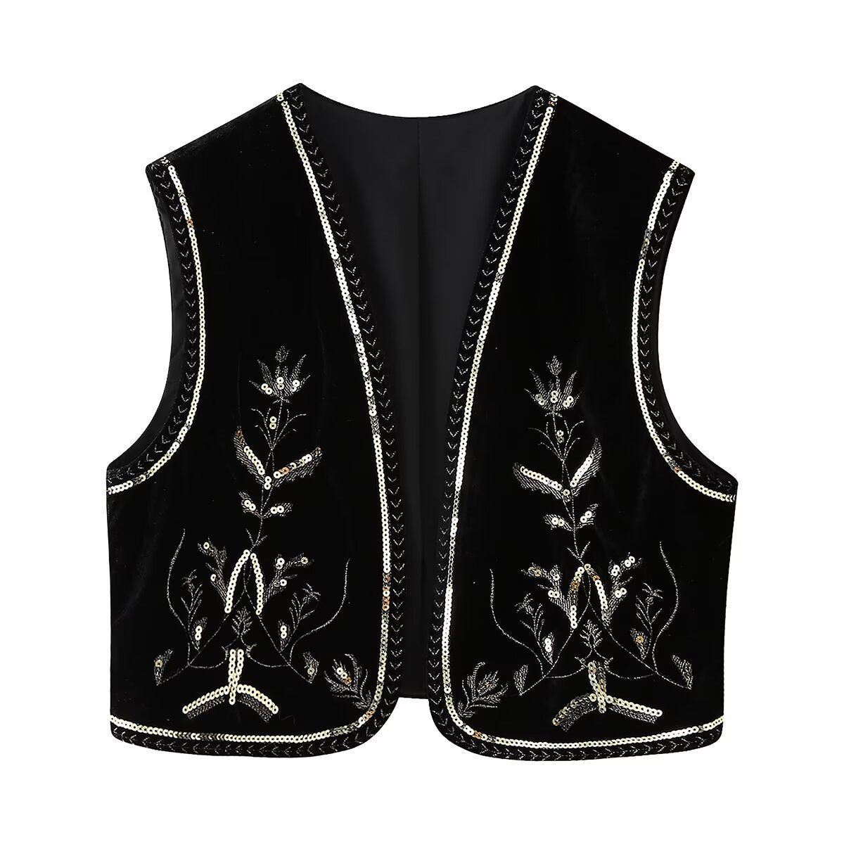 Gilet sans manche femme - Velours, perles, broderies sexy - Style glamour, coupe ajustée chic - Velours de soie, détails précieux | ATELIER GARDE