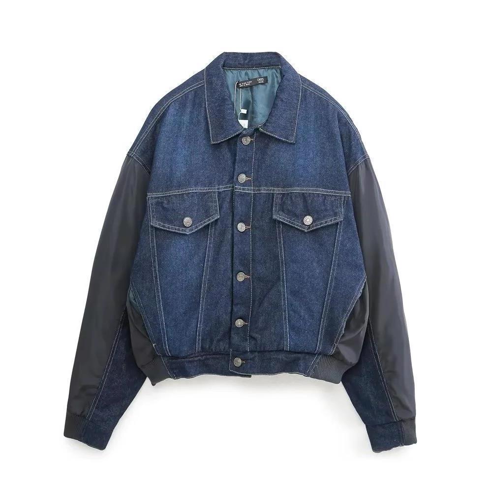 Veste en jean femme - Style aviateur, patchwork denim - Coupe ample, look audacieux affirmé - Denim bicolore, détails soignés | ATELIER GARDE