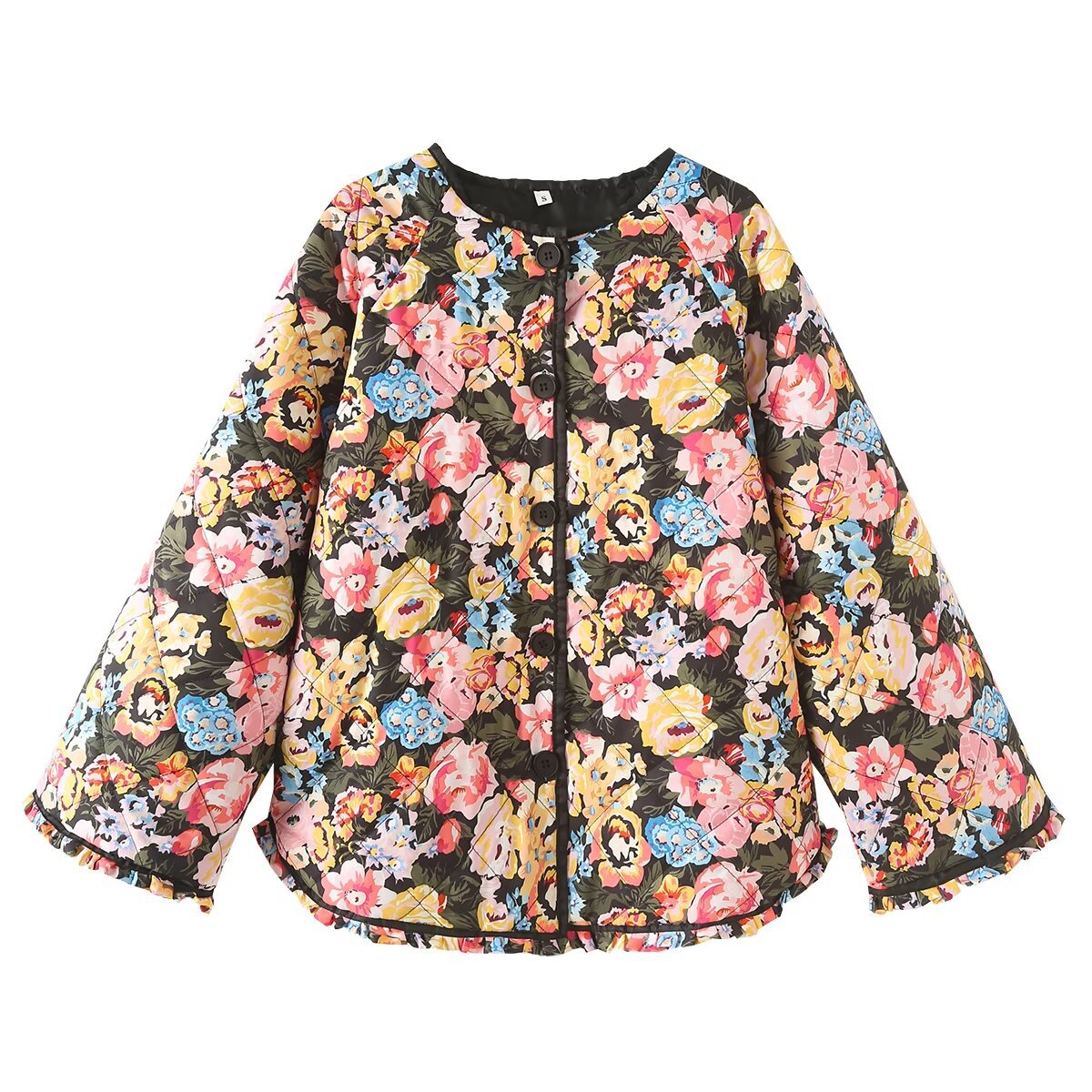 Veste matelassée femme - Volants imprimés bicolores - Coupe unique, féminité affirmée - Soie et coton contrastants, délicats | ATELIER GARDE