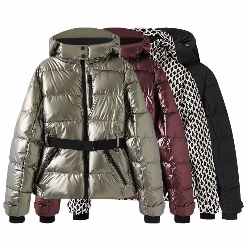 Veste matelassée femme - Ski chic, ceinture, capuche - Coupe ajustée, protection intempéries - Tissu technique, isolation thermique | ATELIER GARDE