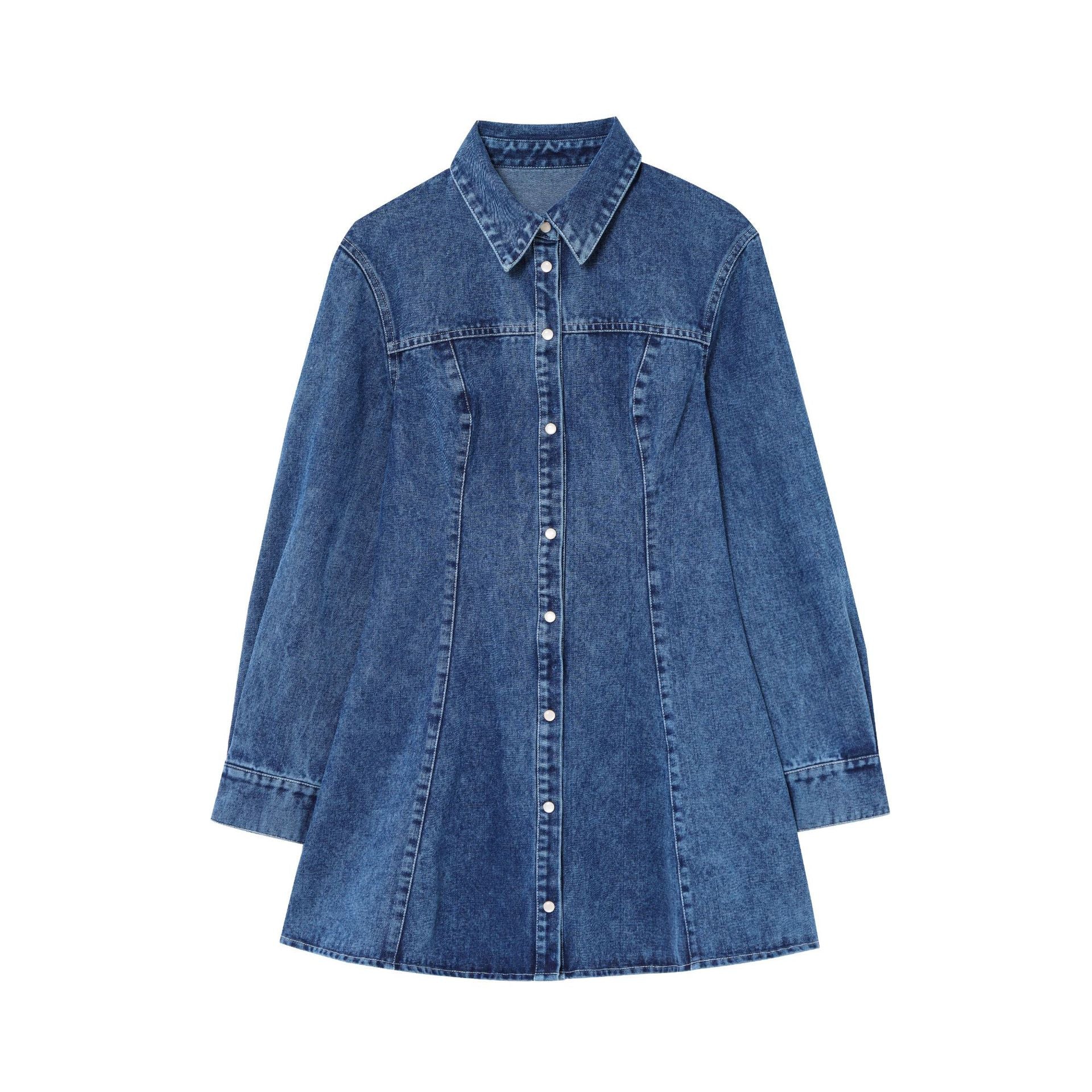 Veste en jean femme - Longue, col rabattu, couleur unie - Style décontracté, coupe ample chic - Denim léger, confort polyvalent | ATELIER GARDE