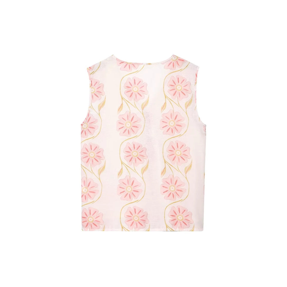 Robe gilet femme - Lin imprimé, sans manches, longue - Style estival, coupe ample unique - Lin et coton, détails précieux | ATELIER GARDE