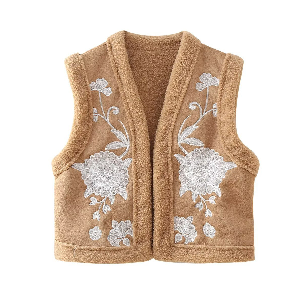 Gilet sans manche femme - Peau lainée, broderies, chic - Style hivernal, confort thermique luxe - fourrure, détails précieux | ATELIER GARDE