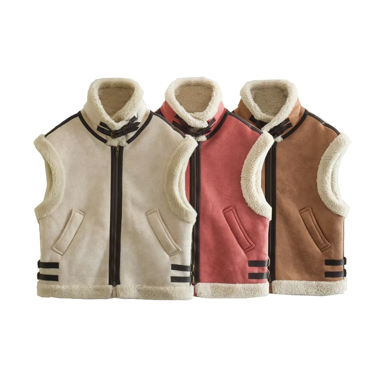 Gilet sans manche femme - Peau lainée, patchwork velours - Style Y2K, chaleur texturée chic - Fausse fourrure, détails velours | ATELIER GARDE